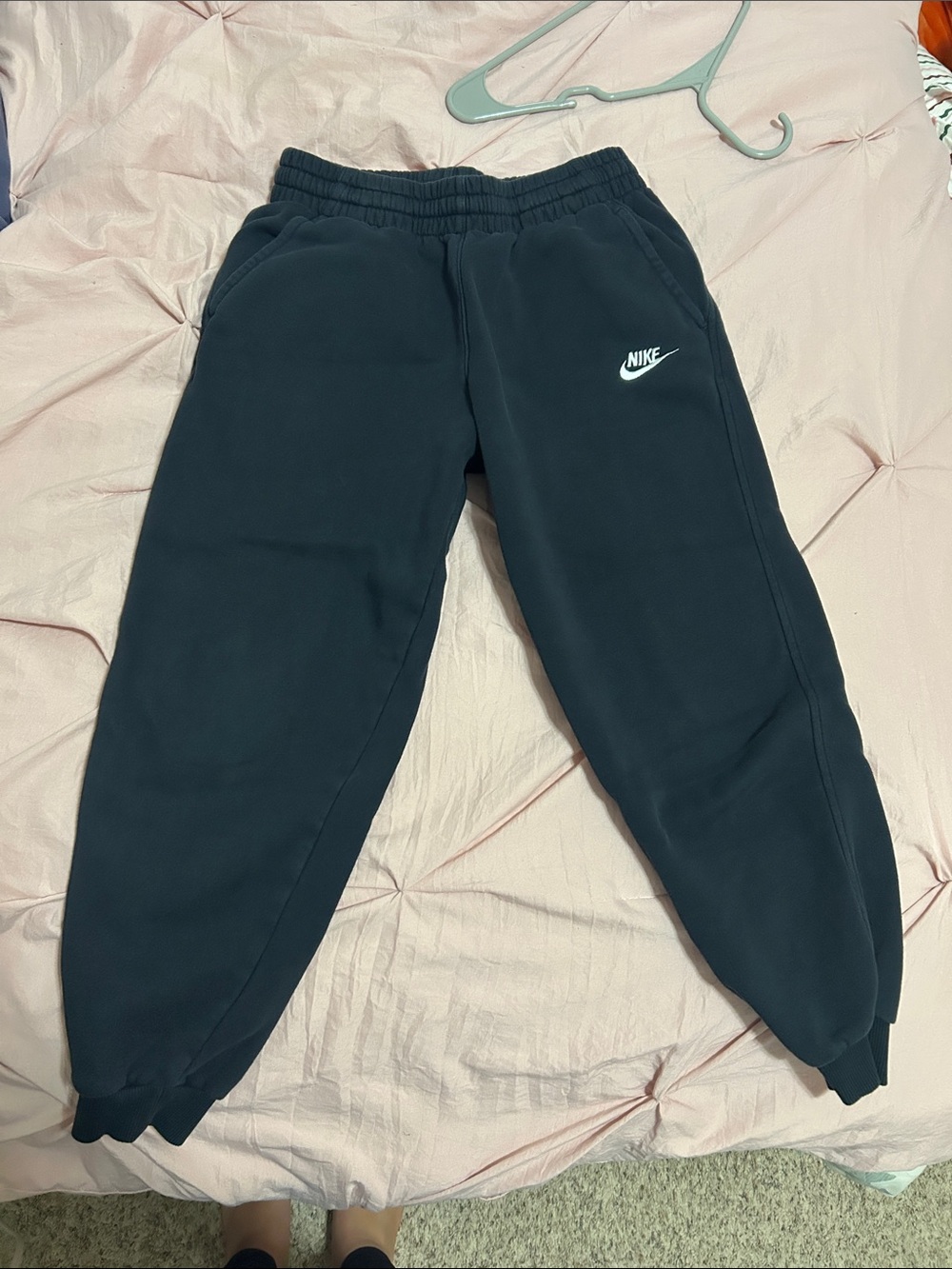Nike Black Kids Jogger Sweatpants with White Swoosh